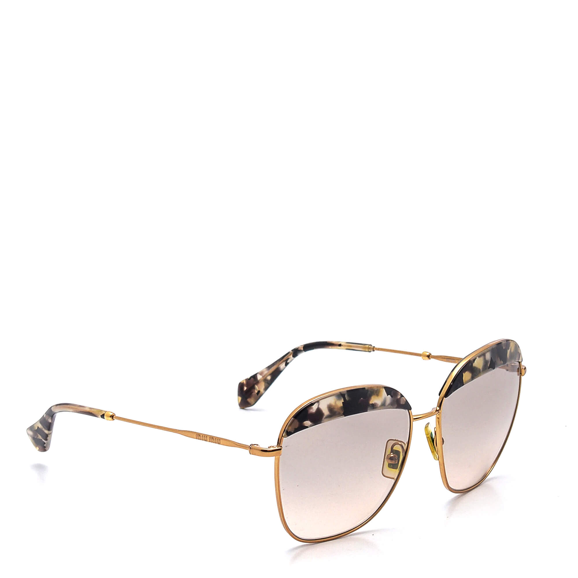 Miu Miu - Gold Square Marble Brown Noir Sunglasses 